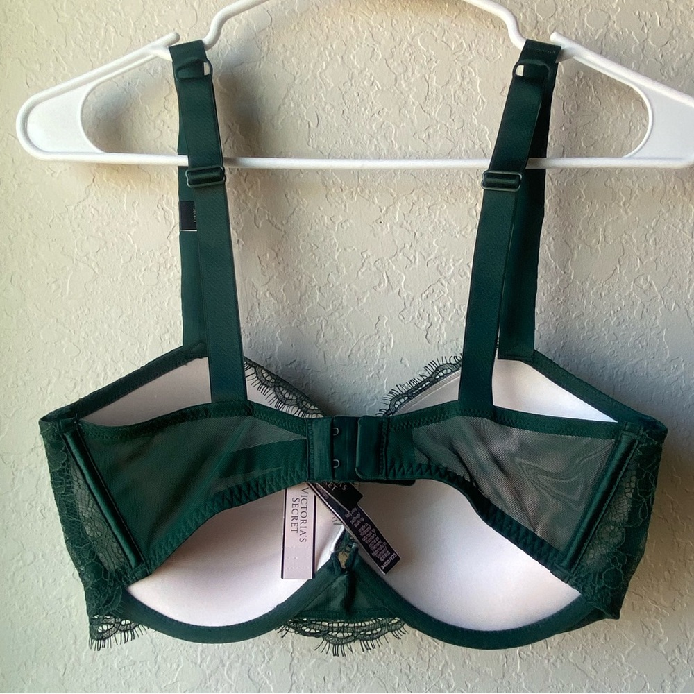 Victorias Secret Very Sexy Lace Shine Strap Push-Up Bra in Forest Green 34DD New - Picture 7 of 9